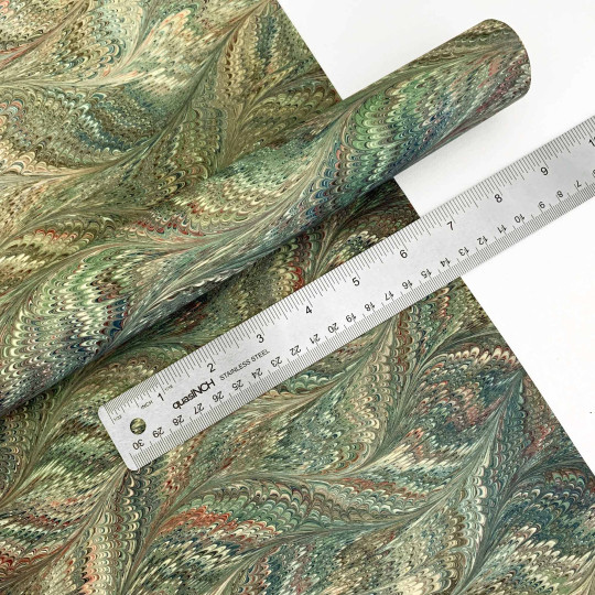 Hand Marbled Paper Butterfly Pattern in Green and Red ~ Berretti Marbled Arts